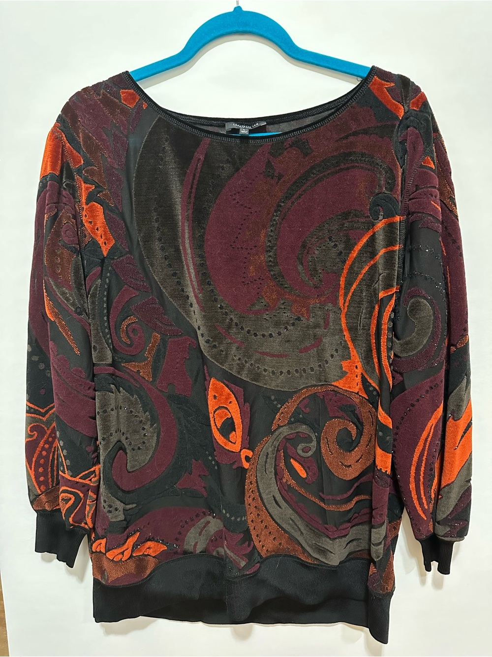 Lafayette 148 Women’s Multicolor Abstract Velvet Pullover Top Sz L